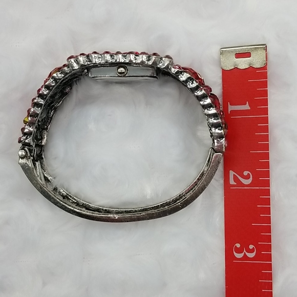 Figaro Couture Red Rhinestone Hinged Bangle Bracelet Watch - Picture 10 of 10